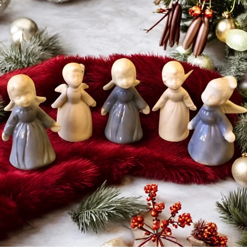 5 Vintage Angel Figurines 2 Unglazed Napcoware Japan Napco + 3 Glazed Angels